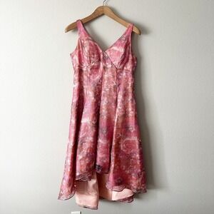 Aidan Mattox High-Low Gold Metallic Pink‎ Floral Fit n Flare Dress Women Size 14